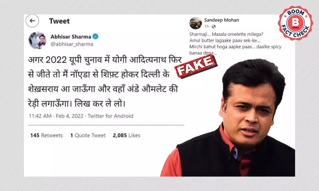No, Abhisar Sharma Did Not Say He Would Sell Omelettes If Yogi Wins UP