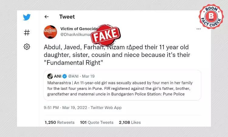 Twitter Posts Falsely Claim Accused Kin In Rape Of Minor In Pune Are Muslims