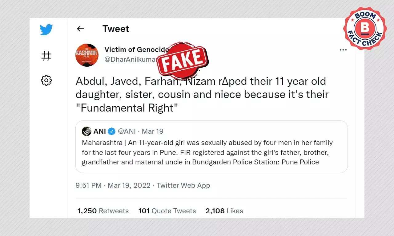 Twitter Posts Falsely Claim Accused Kin In Rape Of Minor In Pune Are Muslims