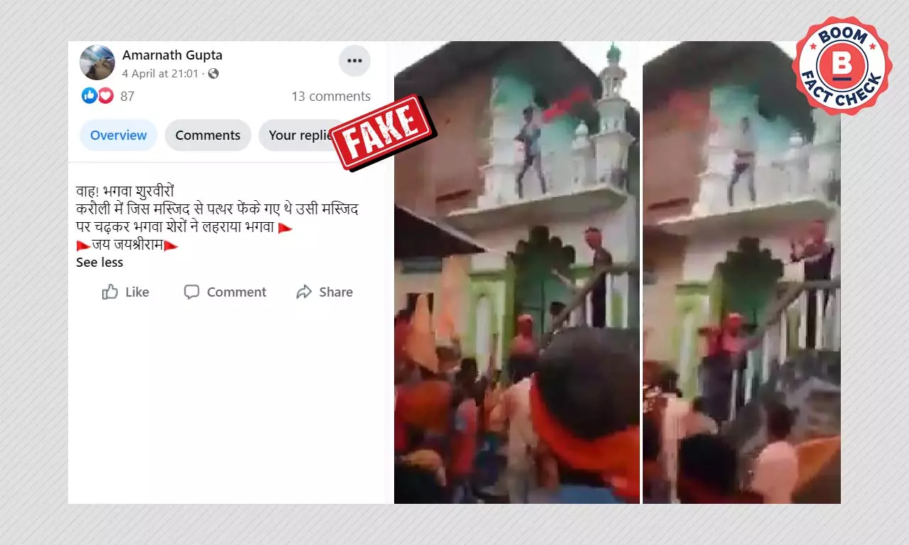 Video Of Crowd Waving Saffron Flag Atop Mosque Is From UP, Not Rajasthan