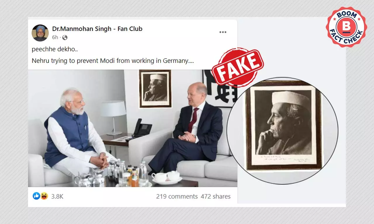 Photo Of Nehru Portrait At PM Modi-German Chancellor Scholz Meet Is Fake