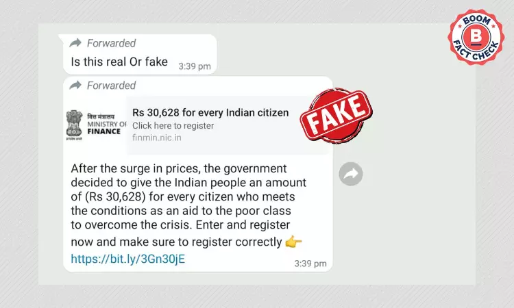 Fake Message Claims Government To Give ₹30,628 For Overcoming Inflation