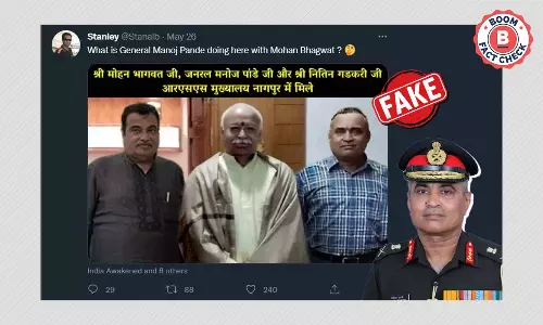 Photo Of Army Chief With Mohan Bhagwat And Nitin Gadkari Is Edited