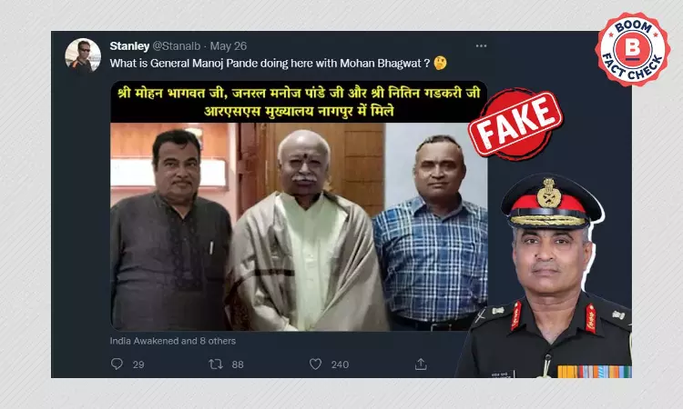 Photo Of Army Chief With Mohan Bhagwat And Nitin Gadkari Is Edited