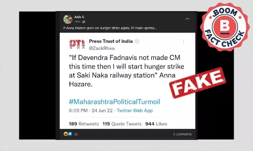 Parody PTI Handle Claims Anna Hazare Demands Fadnavis Be Made CM