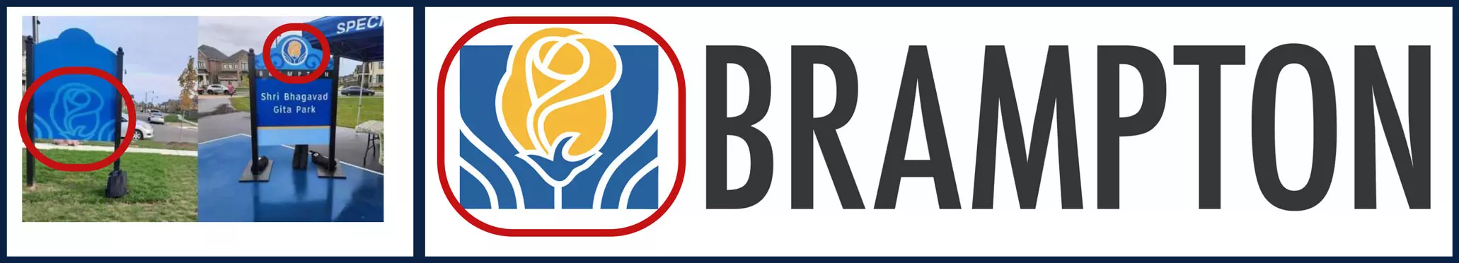 Comparison of the photos tweeted by the Indian High Commission with the logo of Brampton city