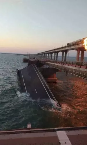 Watch: Massive Fire Engulfs Bridge Linking Crimea To Russia After Blast