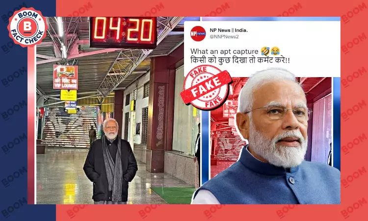 Photo Of Narendra Modi Standing Below Clock With Time As 4:20 Is Morphed