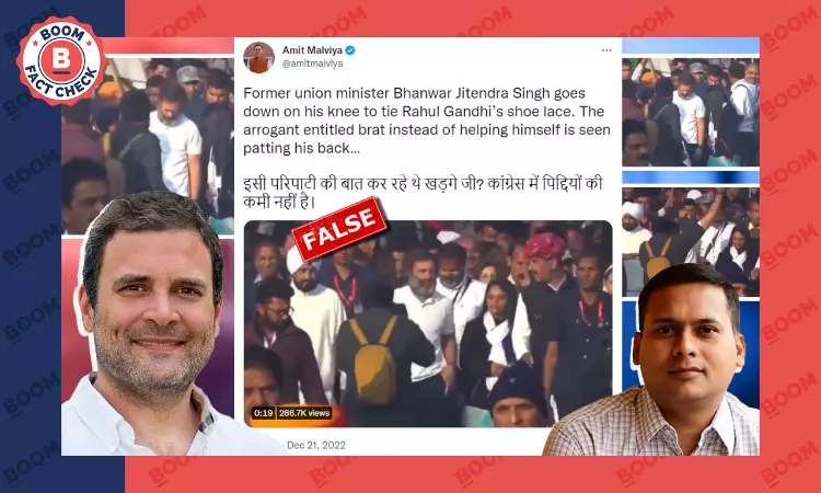 Amit Malviya Falsely Claims Congress Leader Tied Rahul Gandhis Shoelaces