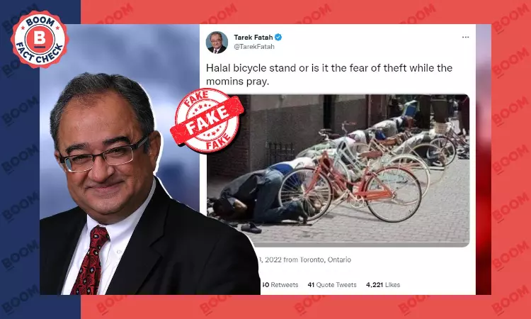 Tarek Fatah Shares Edited Photo Of Muslim Men Being Used As A Bicycle Stand