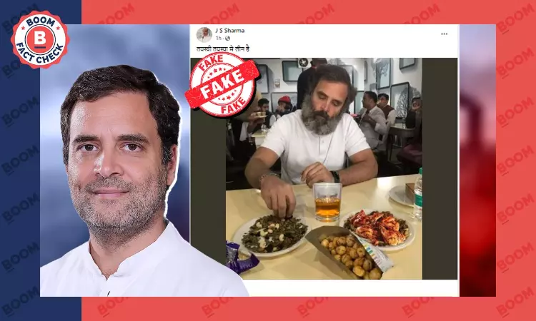 Photo Showing Rahul Gandhi Having Alcohol And Chicken In Haryana Is Morphed