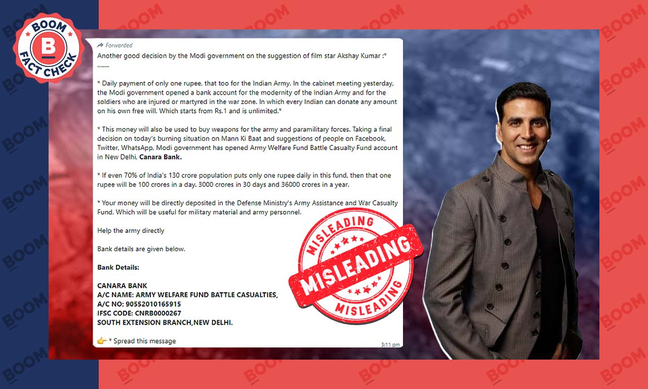 Did Akshay Kumar Back The Army Welfare Battle Casualty Fund? A FactCheck