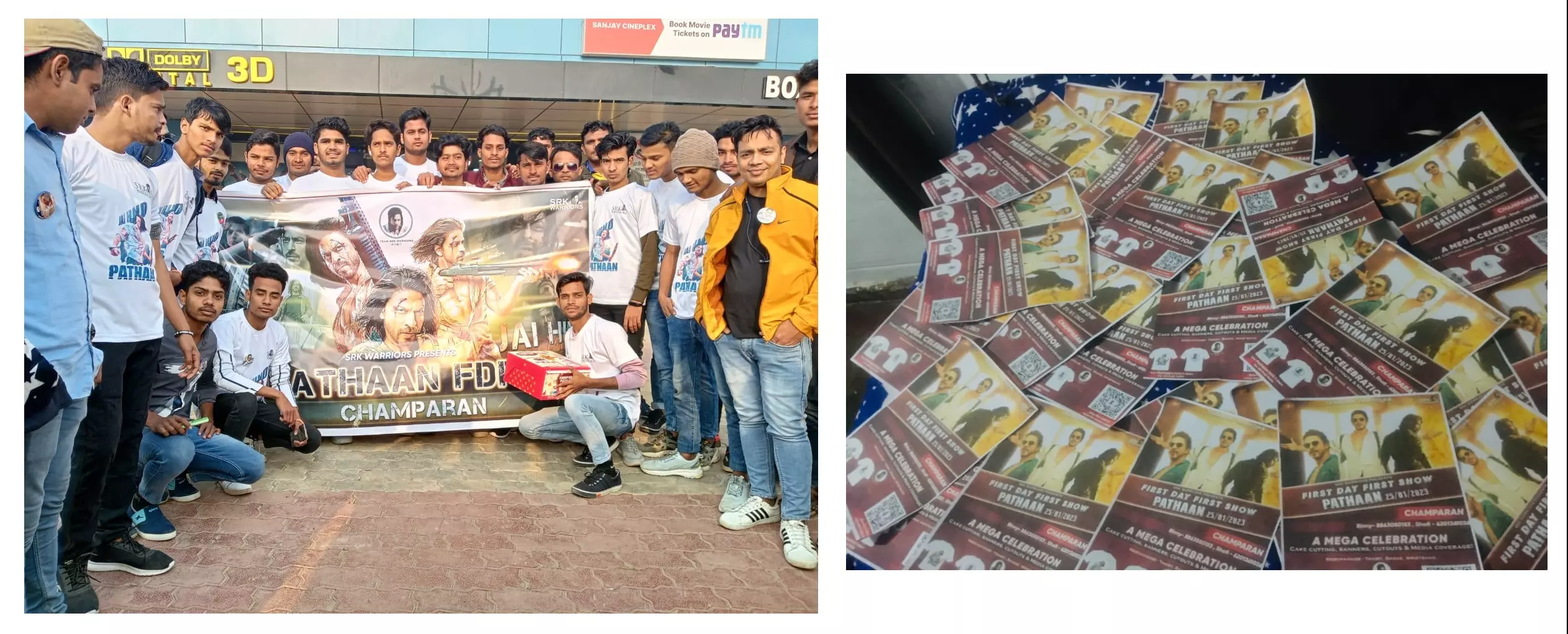 (L-R) Celebrations by the Champaran wing of Team SRK Warriors; posters distributed by the team before the release (L-R) Celebrations by the Champaran wing of Team SRK Warriors; posters distributed by the team before the release