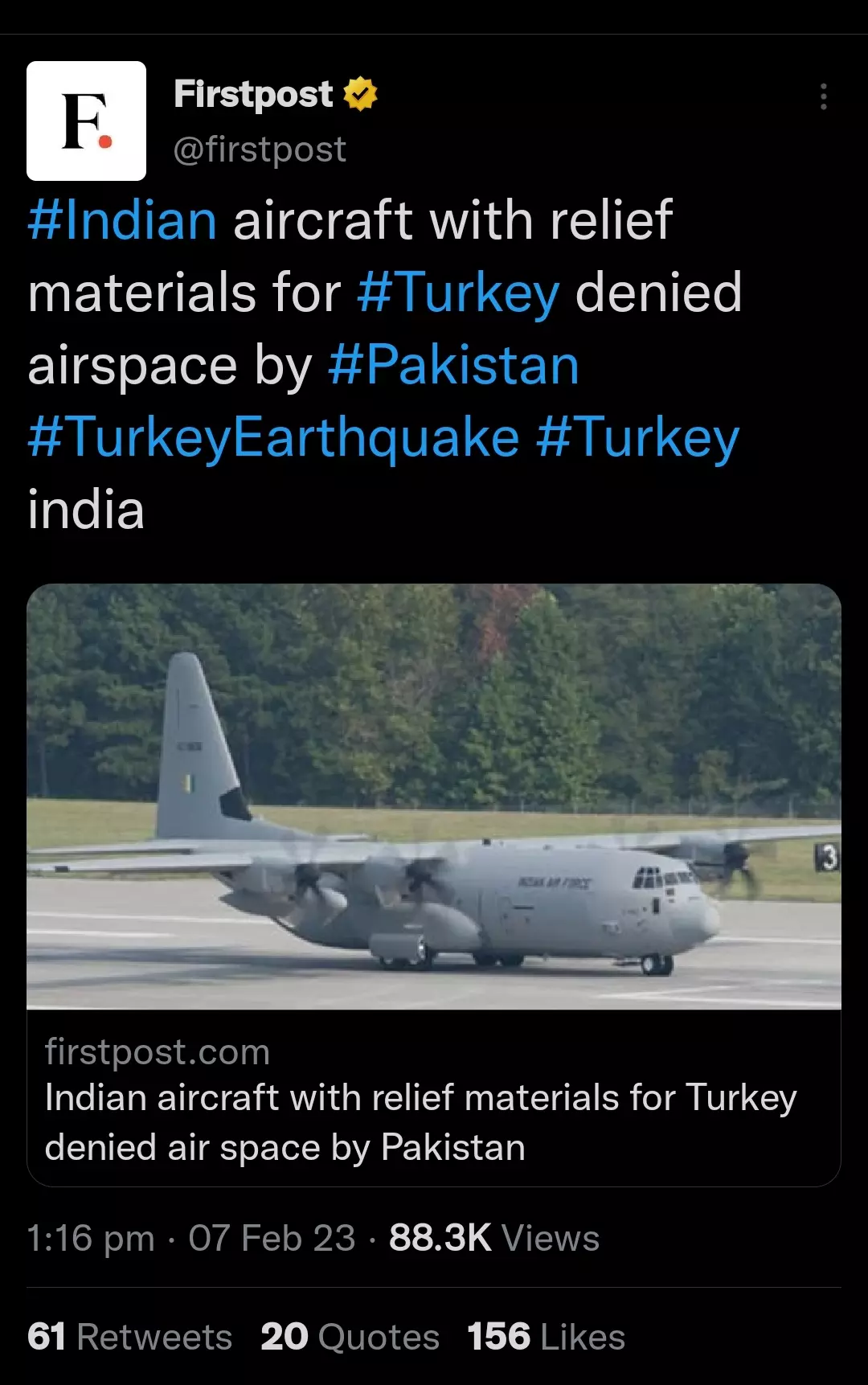 News Outlets Falsely Claim Pakistan Denied Entry To IAF Aid Plane To Türkiye | BOOM News Outlets Falsely Claim Pakistan Denied Entry To IAF Aid Plane To Türkiye | BOOM
