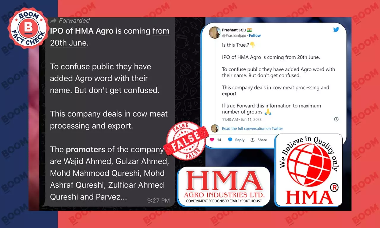 Viral Message Falsely Claims IPO-Bound HMA Agro Exports Cow Meat Viral Message Falsely Claims IPO-Bound HMA Agro Exports Cow Meat