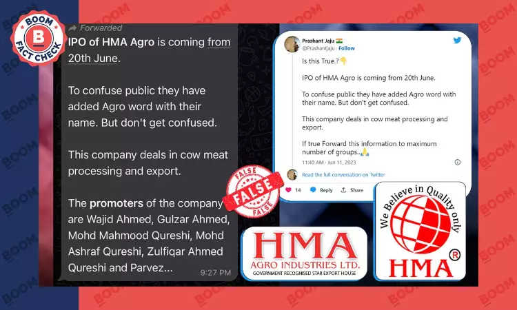 Viral Message Falsely Claims IPO-Bound HMA Agro Exports Cow Meat