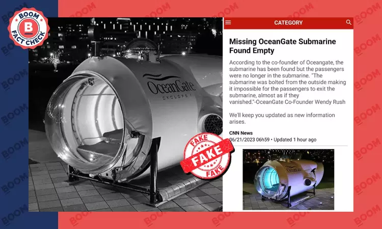 CNN Screenshot Claiming OceanGate Submersible Found Empty Is Fake