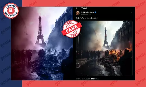 Dystopian Photo Of Eiffel Tower Amid Riots In France Is AI-Generated