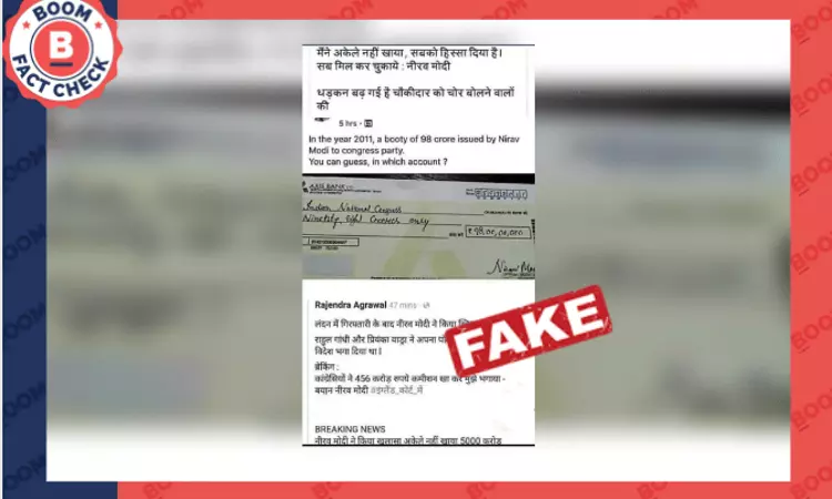 Fake Cheque of Nirav Modi Donating ₹98 Crores To Congress Resurfaces