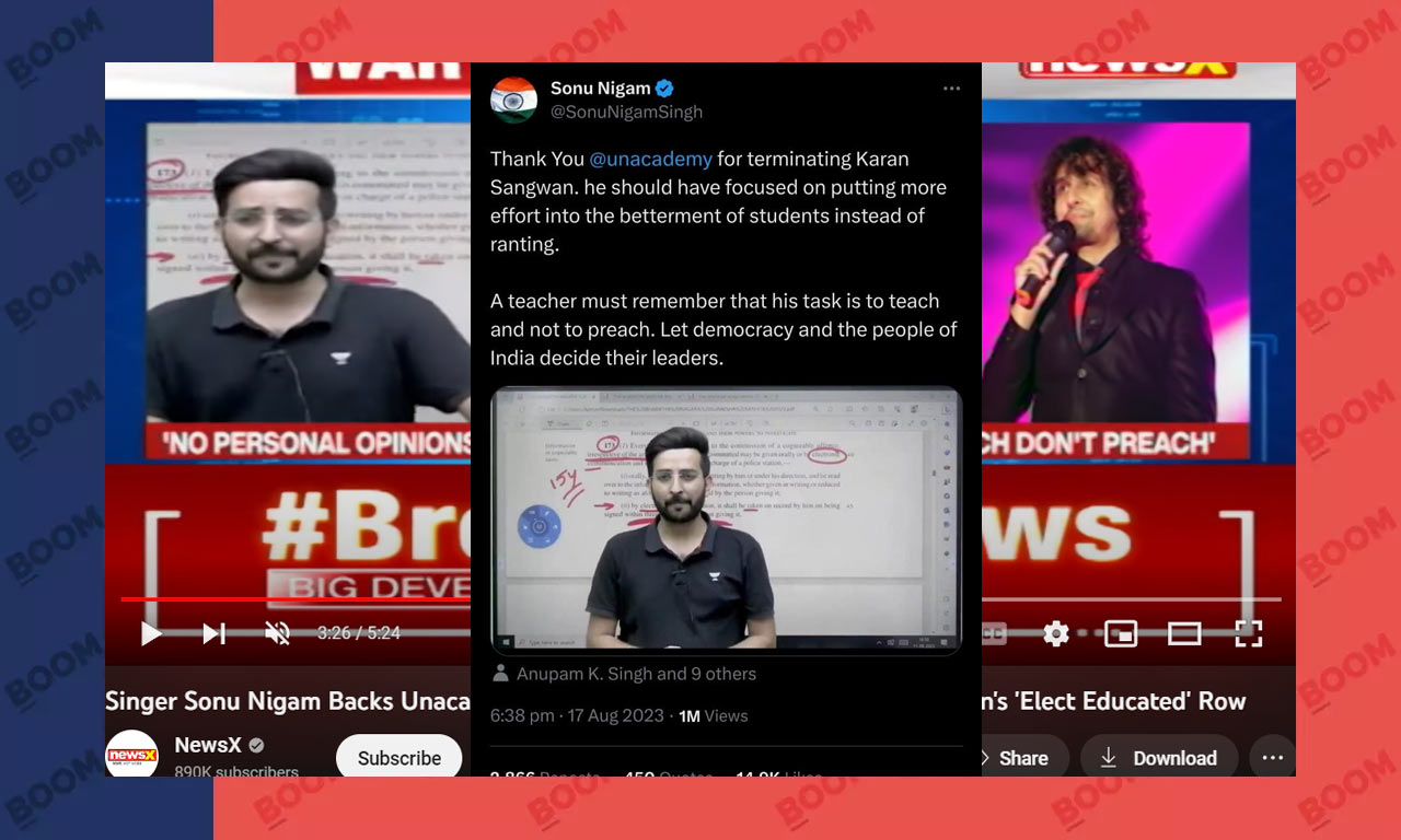Media Outlets Falsely Report Singer Sonu Nigam Supported Unacademy