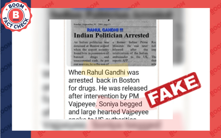 Fake Newspaper Clip of Rahul Gandhi's Boston Arrest Resurfaces