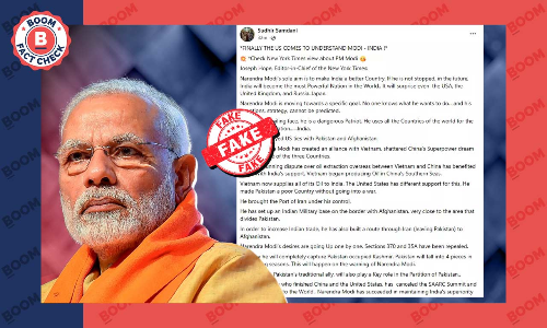 Fake Message Viral As NYT Editor Praising PM Narendra Modi