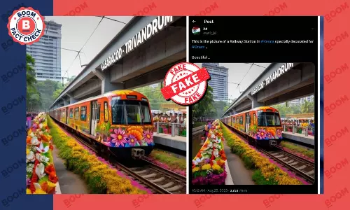 Image of Train Decorated With Flowers for Onam Is Fake