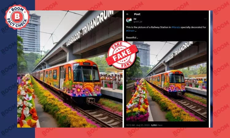 Image of Train Decorated With Flowers for Onam Is Fake