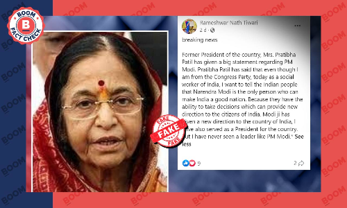 False Claim of Former President Pratibha Patil Praising Modi Revived False Claim of Former President Pratibha Patil Praising Modi Revived