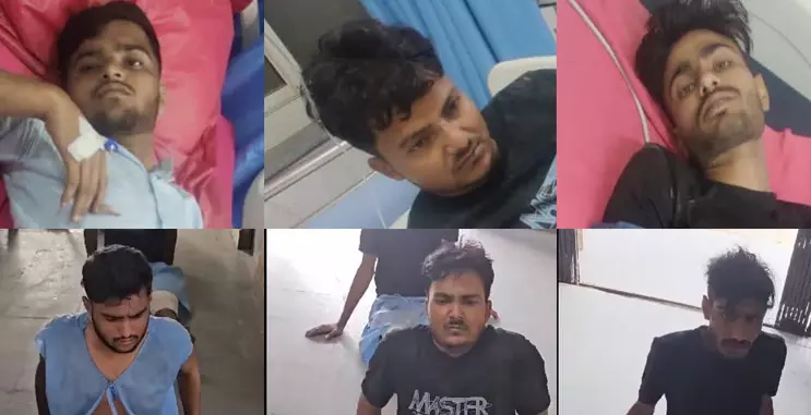 Top: Faces of the three accused in Ajay Jhamri murder case in Bharatpur; Bottom: Faces of the three individuals seen in viral video