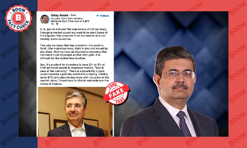 Uday Kotak Calls Out Impostor LinkedIn Account Promoting Bitcoin
