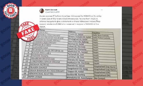 List Of 17 Nepalis Falsely Shared As Indians Taken Hostage By Hamas List Of 17 Nepalis Falsely Shared As Indians Taken Hostage By Hamas