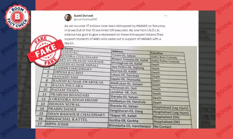 List Of 17 Nepalis Falsely Shared As Indians Taken Hostage By Hamas