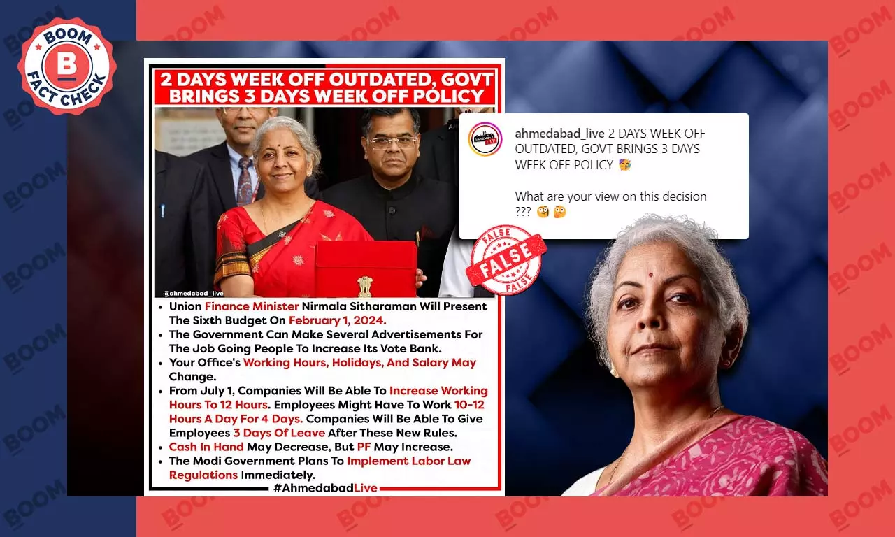 Claim Of FM Sitharaman Announcing 3-Day Weekend Next Budget Is False
