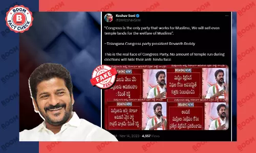 Fake Graphic Claims Revanth Reddy Promised To Auction Temple Lands for Muslims