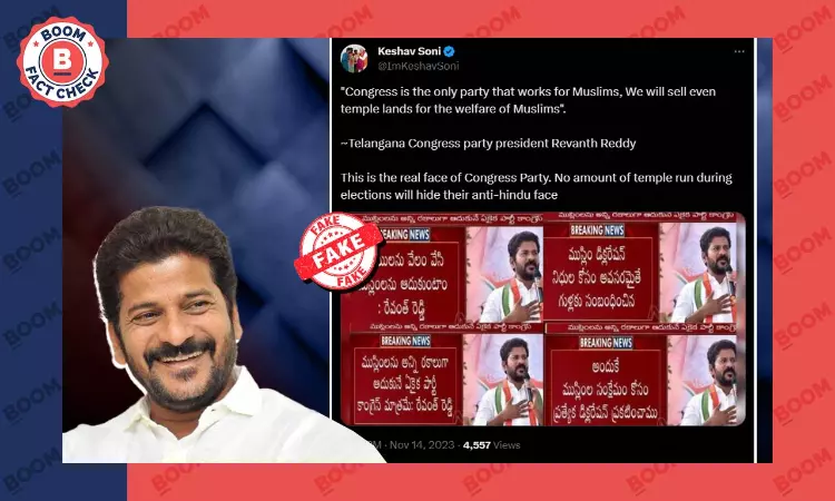 Fake Graphic Claims Revanth Reddy Promised To Auction Temple Lands for Muslims