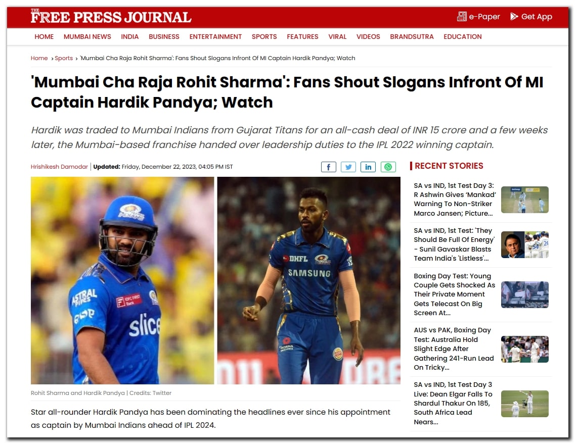 Video Of Fans Mocking Hardik Pandya With Pro-Rohit Chants Is Fake | BOOM