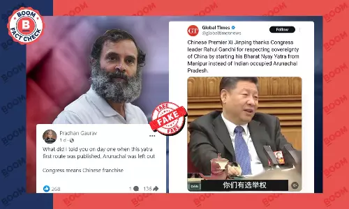 Global Times Screenshot On Xi Jinping Thanking Rahul Gandhi Is Fake