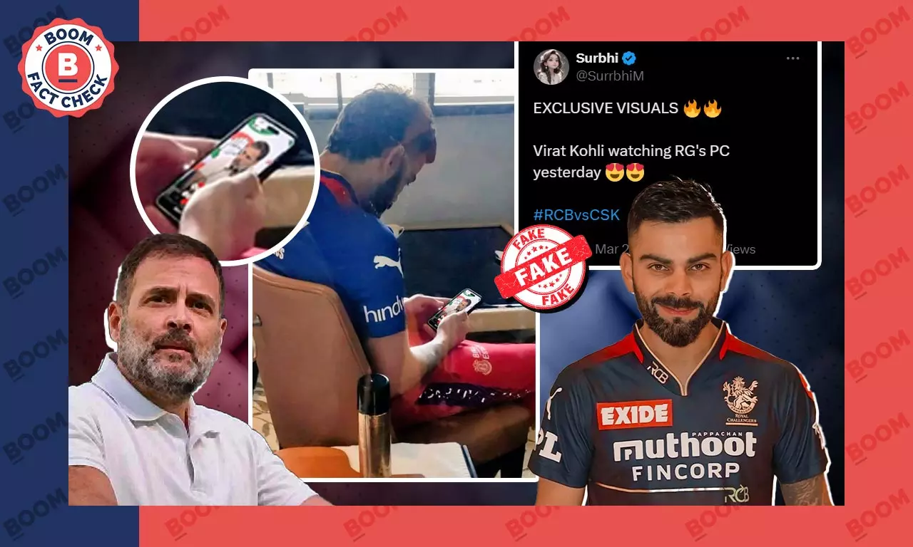 Edited Pic Viral Claiming Kohli Is Watching Rahul Gandhi's Presser On Phone