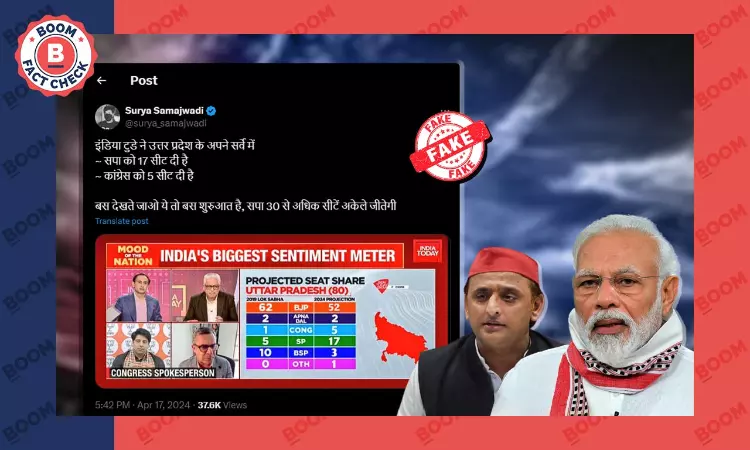 India Today Screenshot Predicting 17 LS Seats For SP In UP Is Edited