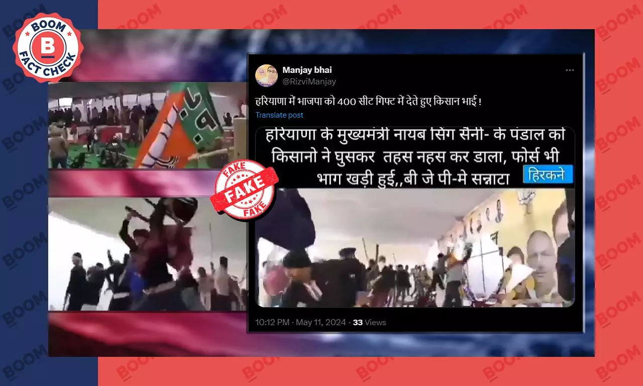 2021 Video Shared As Farmers Vandalising Haryana CM Sainis Dais