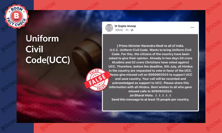 Did PM Modi Ask For A Missed Call To Support Uniform Civil Code? A FactCheck