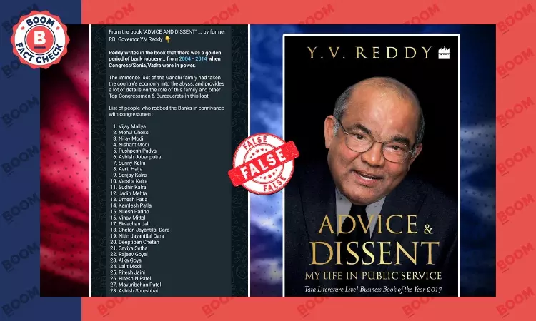 Viral Claim About Former RBI Governor’s Book Naming Business Persons Robbing Banks is False