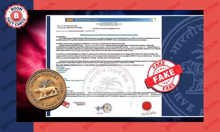 Image Claiming The RBI Is Promising ₹4.59 Crores In Pounds Is A Scam