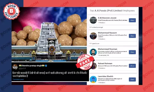 Screenshot Of Pak Company Employees Falsely Linked To Tirupati Ghee Supplier
