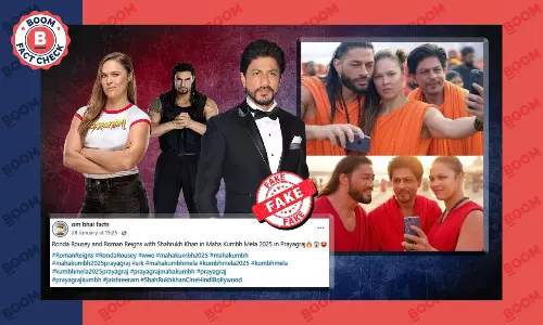 AI Photos Viral As Shah Rukh Khan With WWE Wrestlers At Maha Kumbh