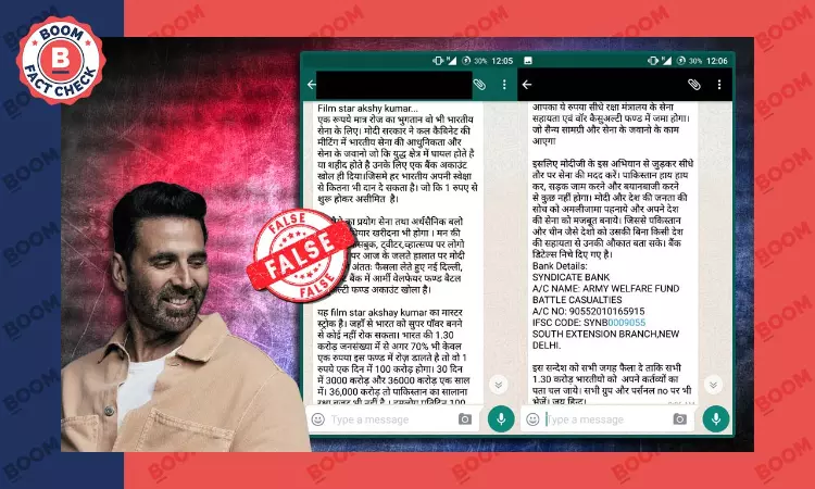 Did Akshay Kumar Ask People To Donate To An Army Welfare Fund?: A FactCheck