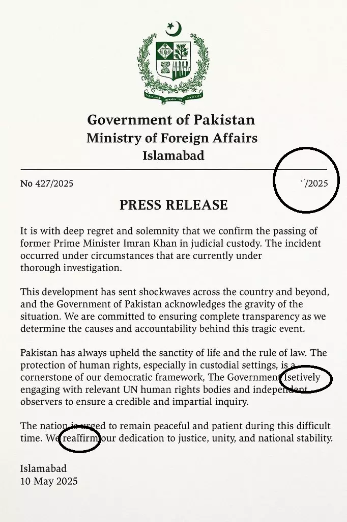 Fake Document Claims Pakistans Former PM Imran Khan Died In Jail