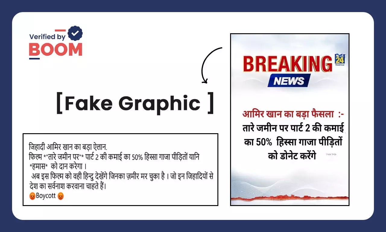 Viral Graphic Of Aamir Khan Donating Film Earnings To Gaza Is Fake