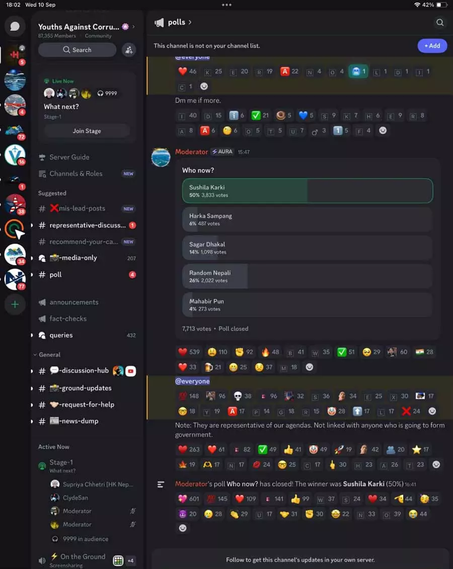 Screenshot of the Discord server Youth Against Corruption. Source: The Telegraph India
